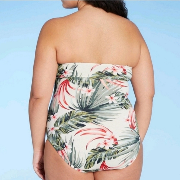 Kona Sol Tropical Floral Print One Piece Swimsuit, Size:  XL, Cream/Gree… - Picture 5 of 15